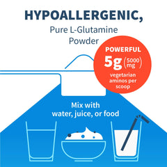 SFI Health Klaire L-Glutamine label notes hypoallergenic, no artificial additives
