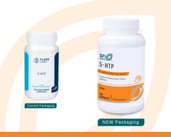 Klaire Labs 5-HTP bottle label emphasizes Griffonia-derived mood support