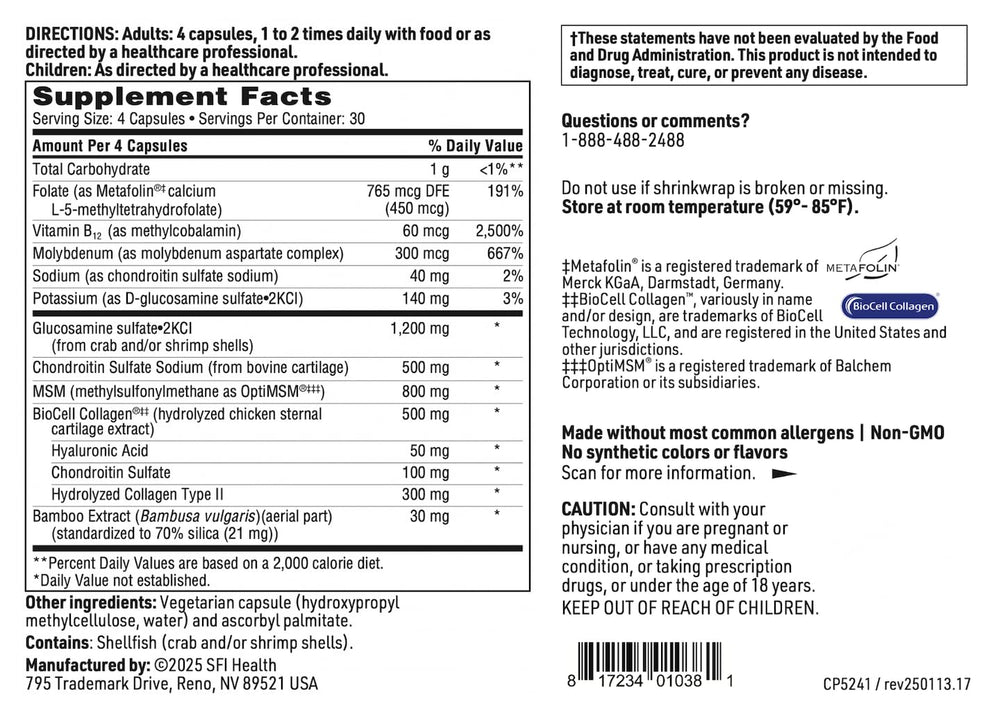 SFI Health Klaire Labs chondroitin sulfate and MSM blend supports flexibility