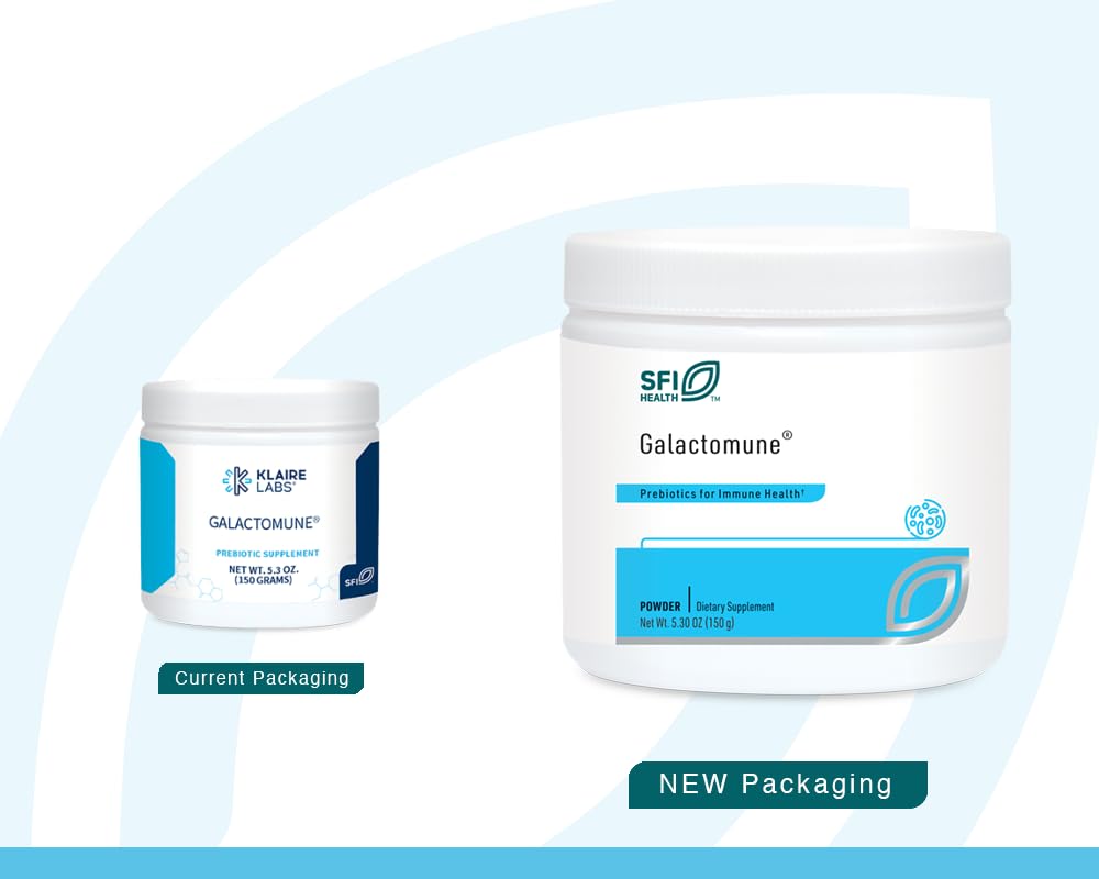SFI Health Klaire Labs Galactomune label close-up highlights GOS and beta-glucan ingredients.
