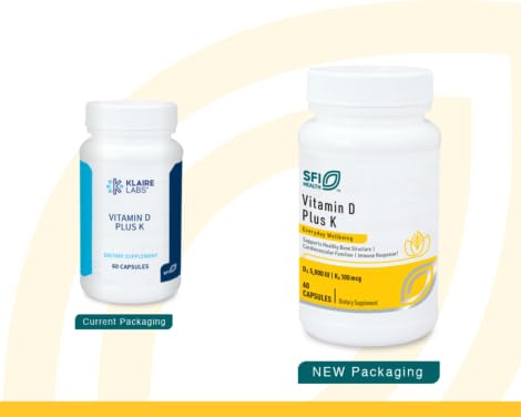 Klaire Labs capsules close-up displaying D3 5000 IU and K2 100 mcg