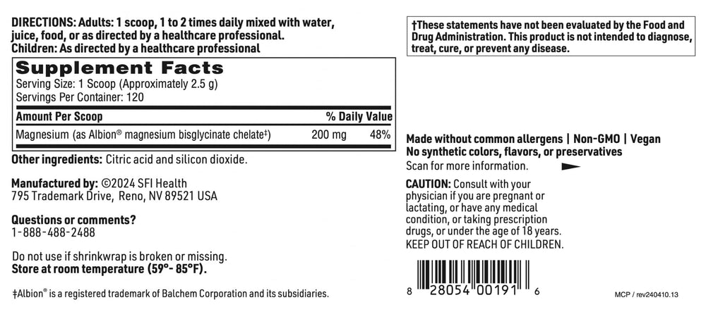 Close-up of Albion chelate ingredient label on Klaire powder