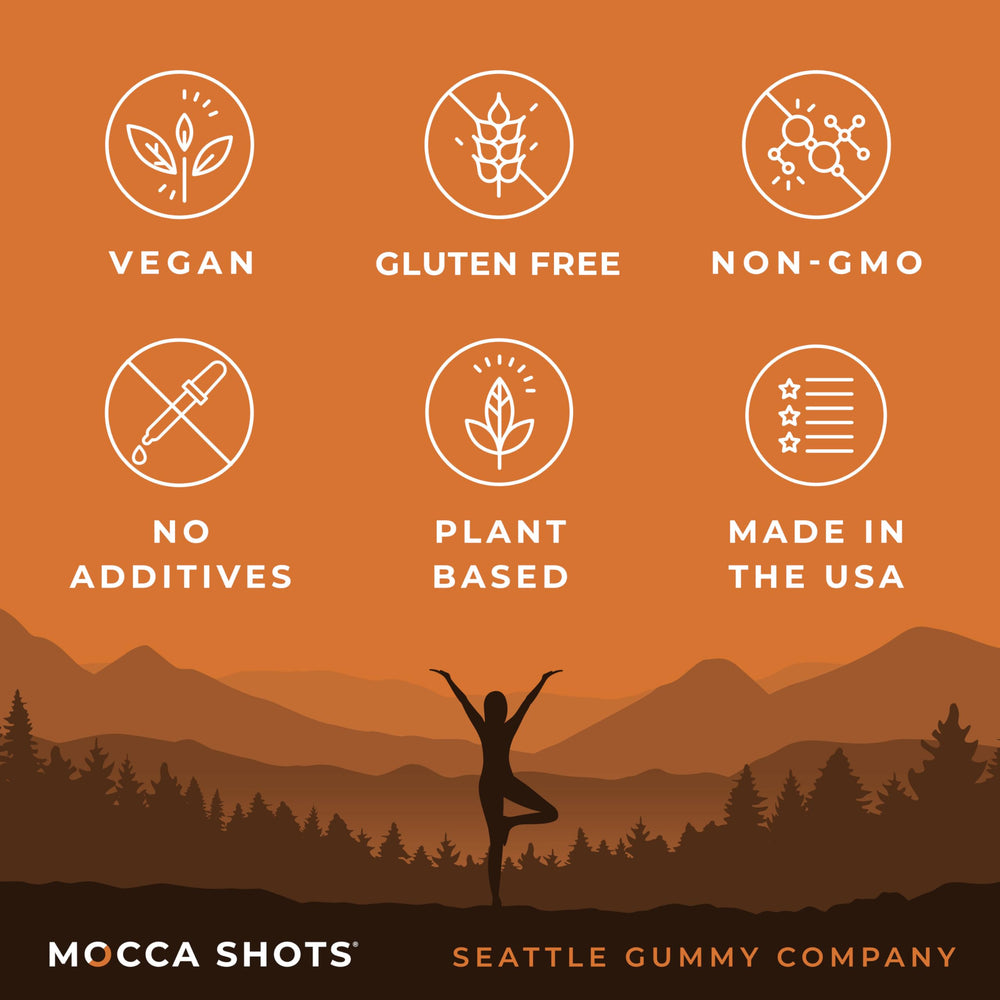 SGC Mocca Shots gummy texture close-up with rich flavor for a quick energy lift.