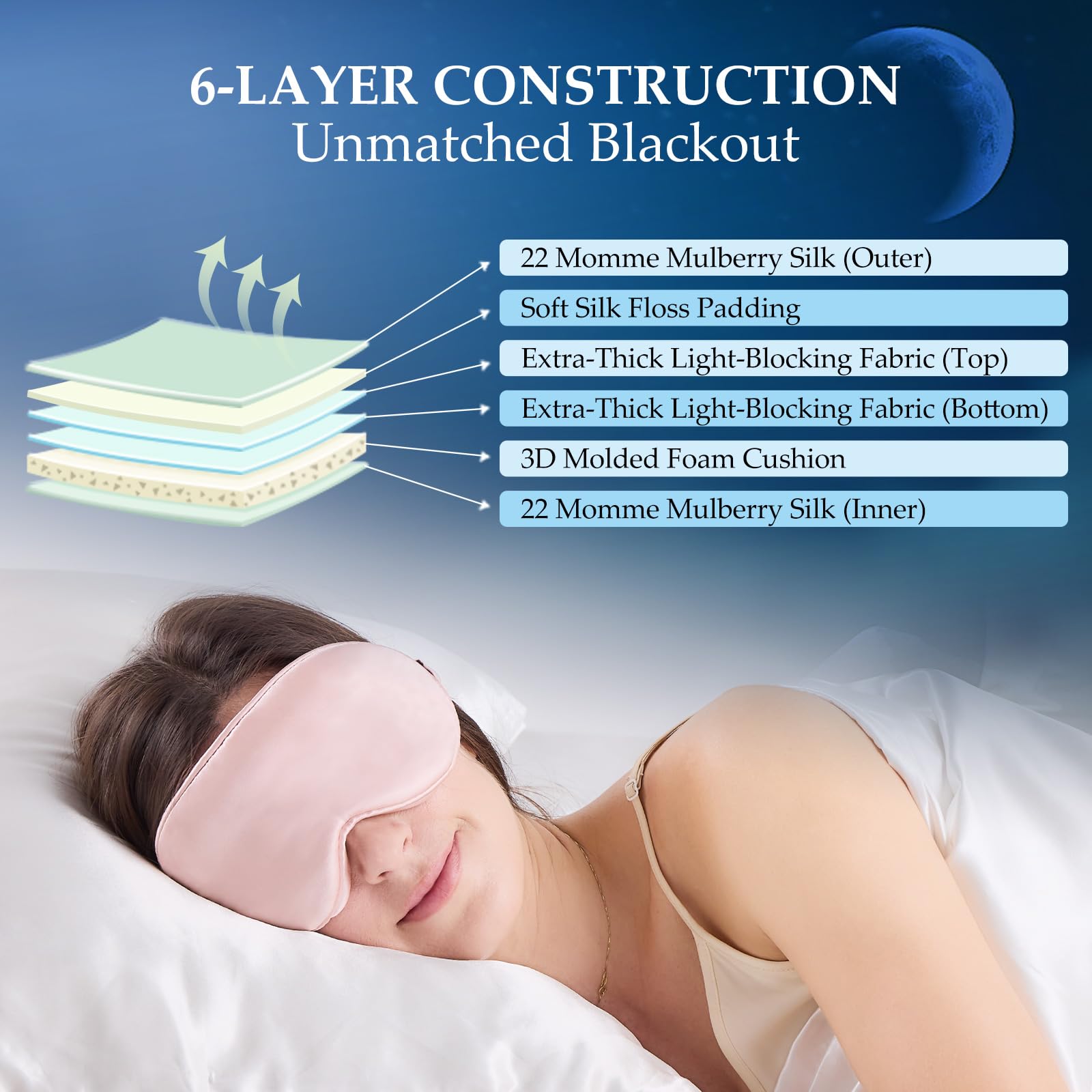 SGMSILK sleep mask with 3D contoured cups for spacious eye area