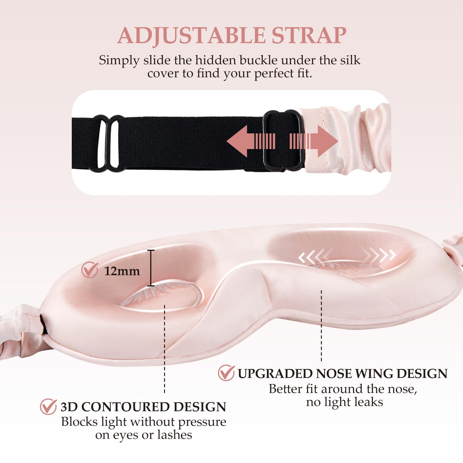 SGMSILK sleep mask adjustable silk strap for a secure fit