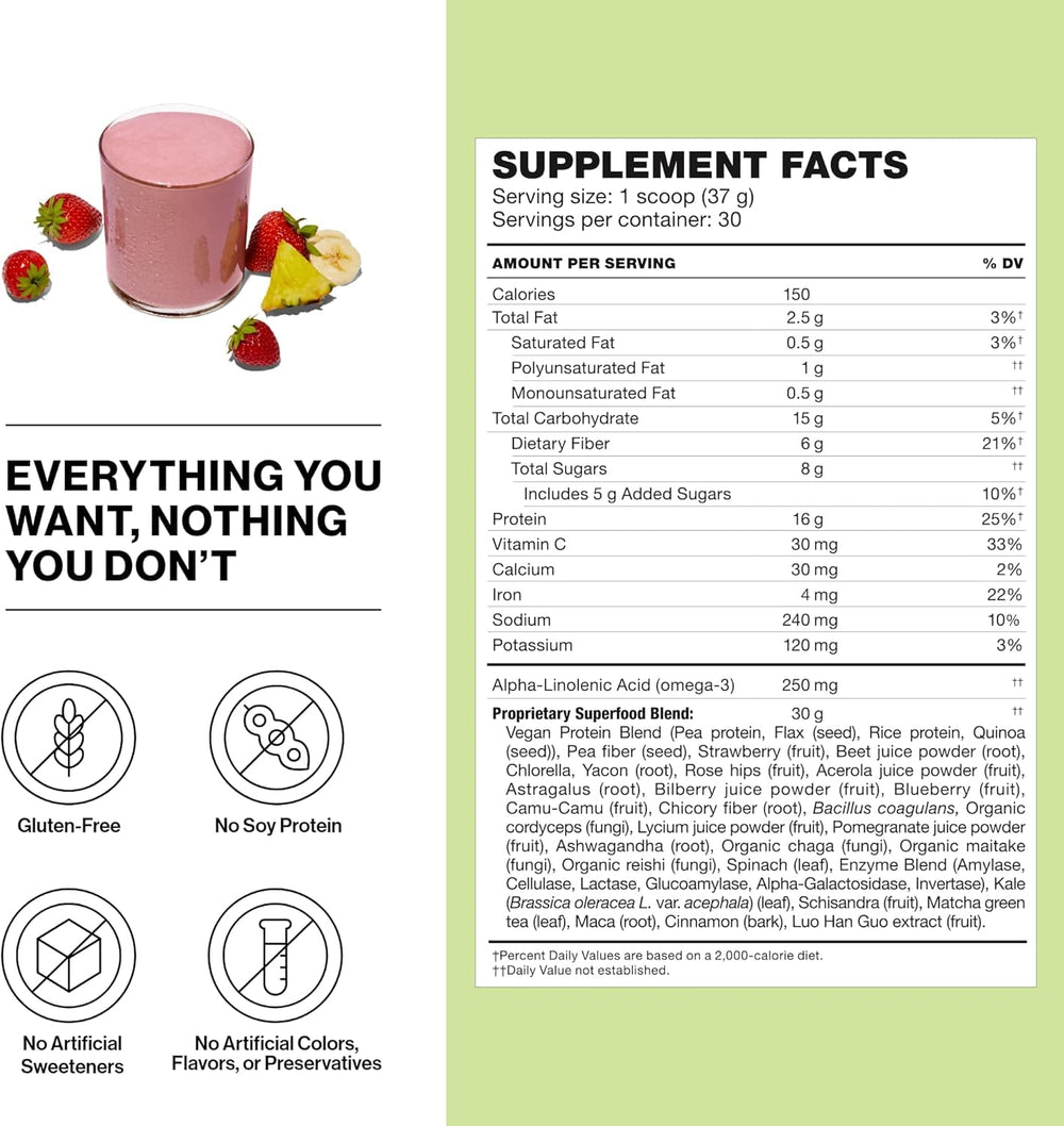 Shakeology vegan shake glass emphasizing convenient post-workout recovery with 16g protein.