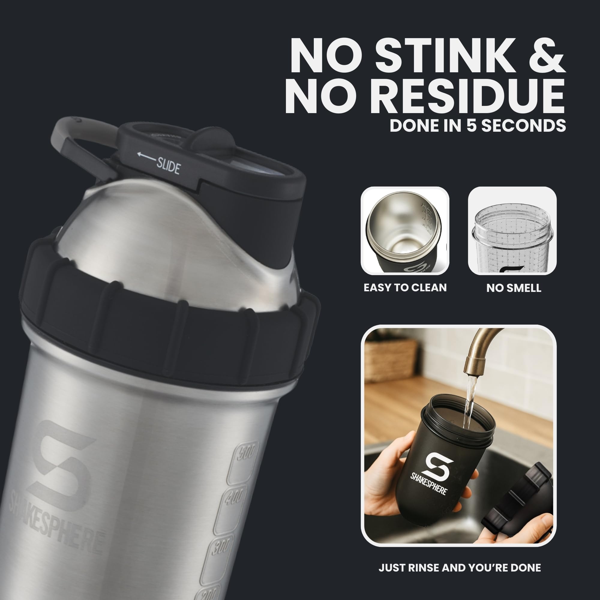 SHAKESPHERE easy-clean interior reduces scrubbing after use