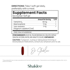 Shaklee CoQHeart bottle with packaging signals on-the-go heart energy benefits.