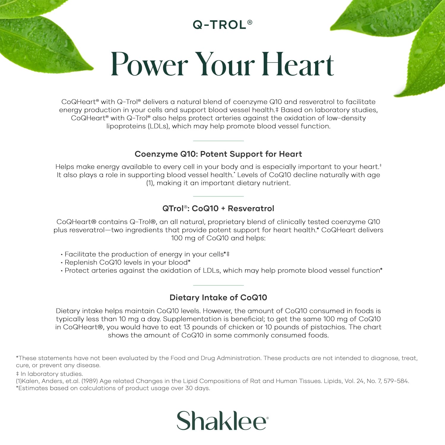 Shaklee CoQHeart Q-Trol visual highlights the coenzyme blend.
