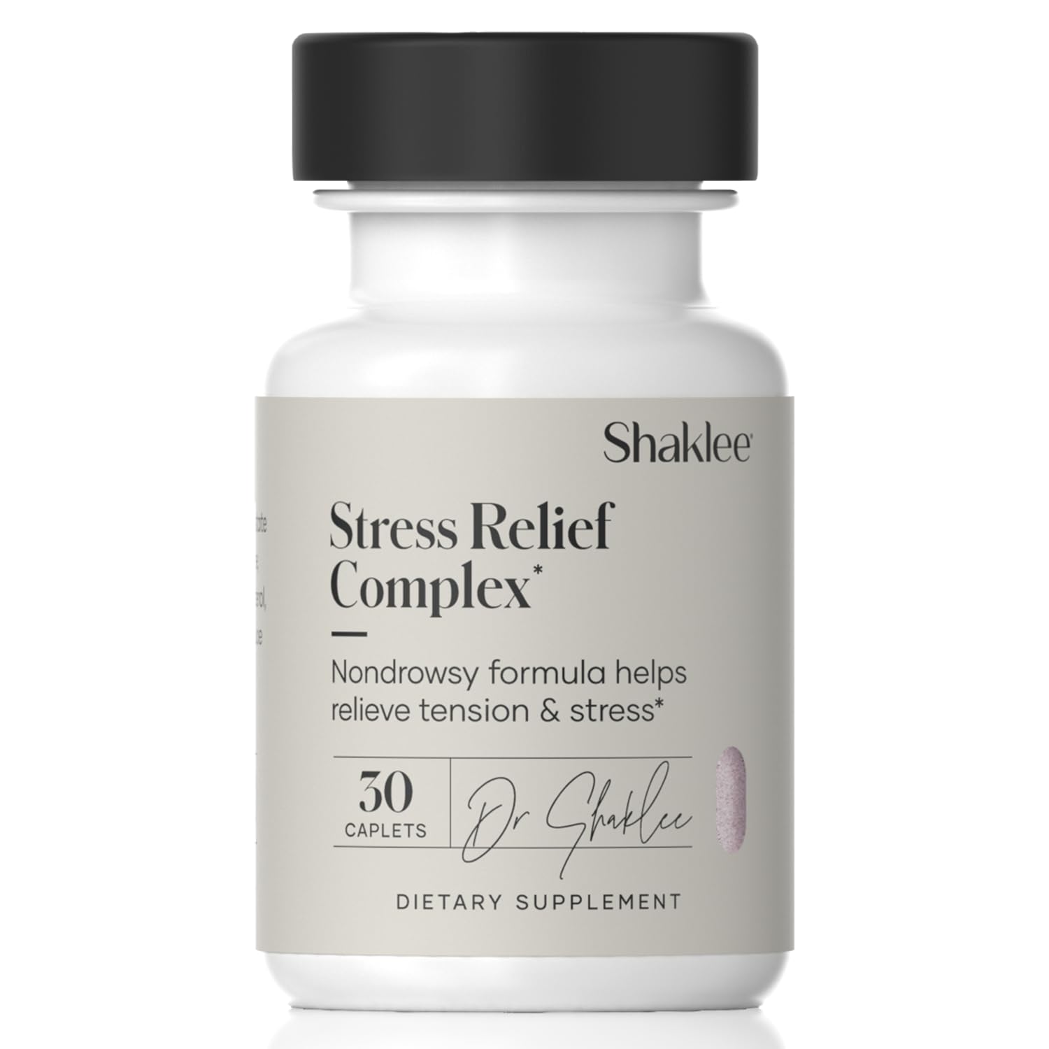 Shaklee Stress Relief Complex bottle front showing calm, ready-to-use daily supplement