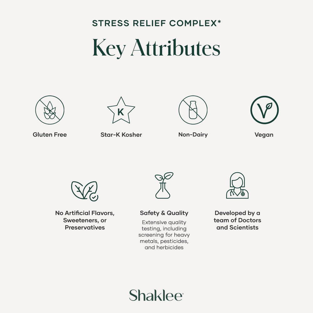 Shaklee Stress Relief Complex capsule pour reflecting convenient use during busy days