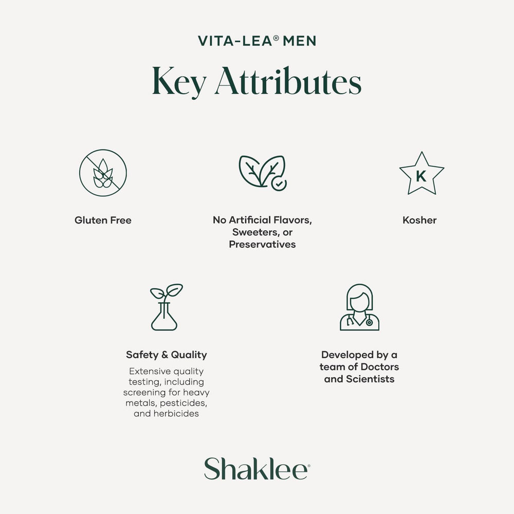 Vita-Lea Men bottle with glass suggesting daily use