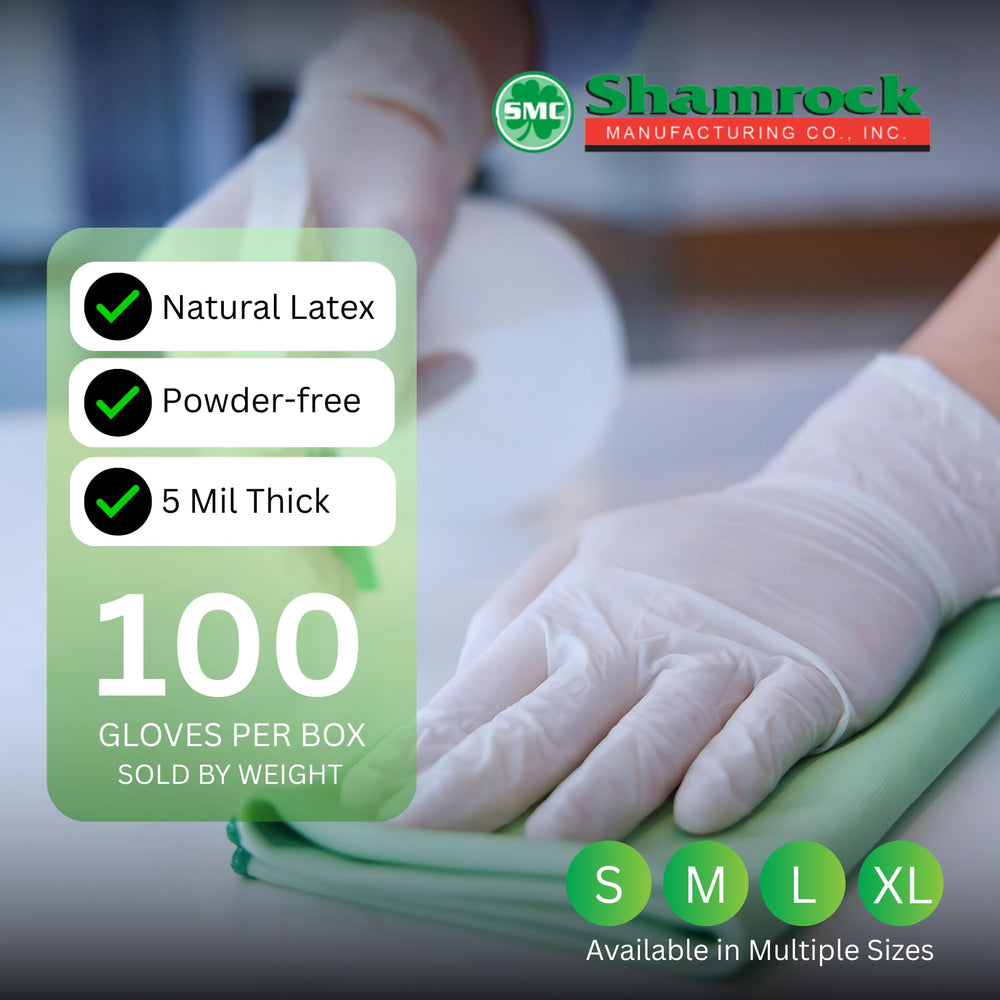 Shamrock latex exam gloves durable 5mil tactile grip ideal for delicate tasks.