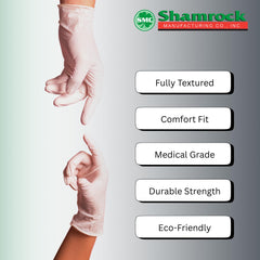 Shamrock latex exam gloves wide size range for a comfortable fit.