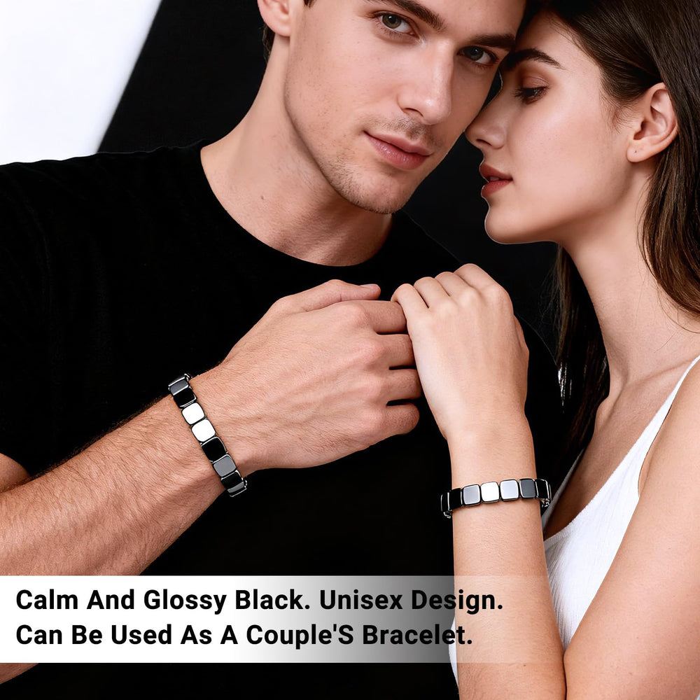 SHANGFEI hematite bracelet elastic design fits most wrists securely.