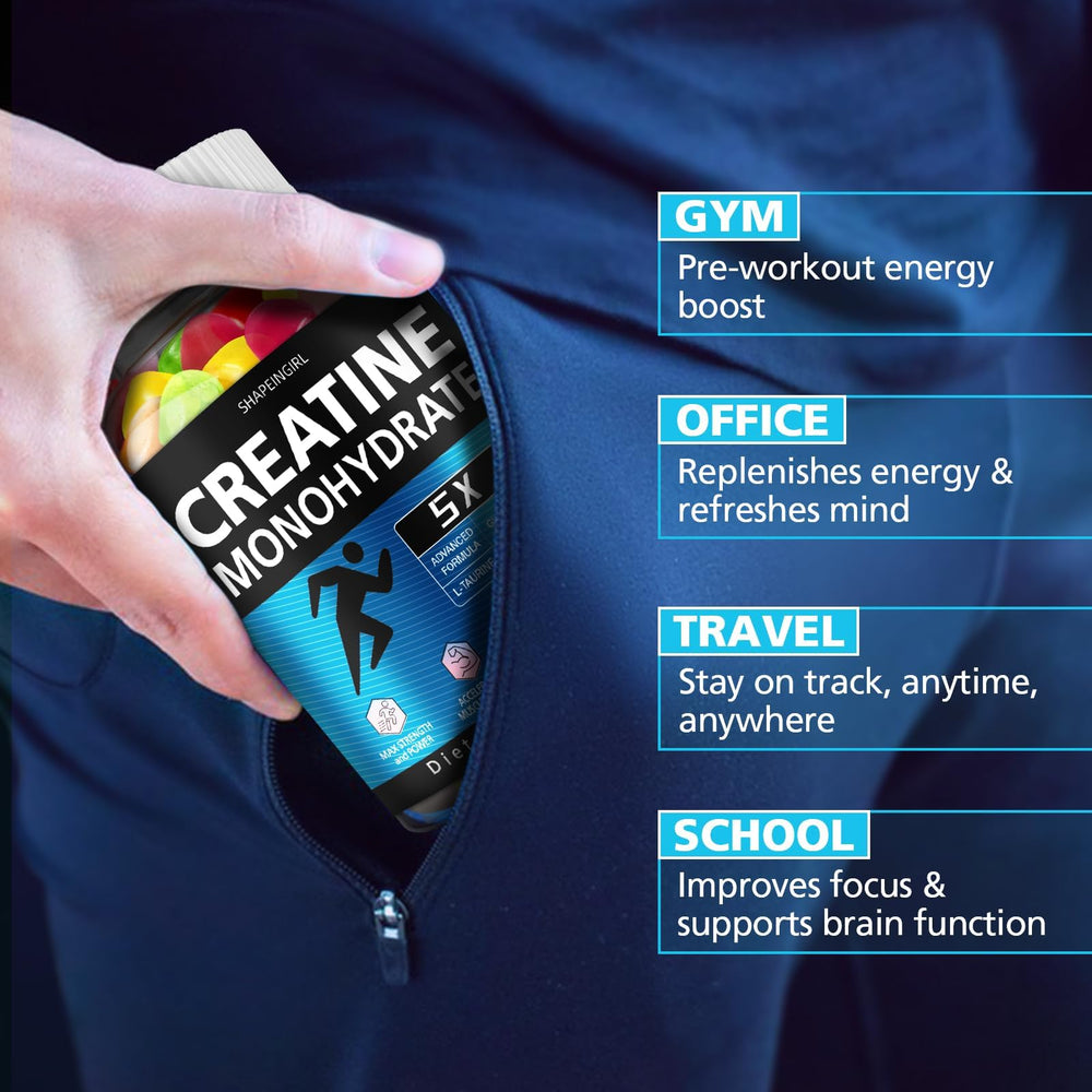 Apple flavor gummies highlight natural, vegan-friendly creatine option.