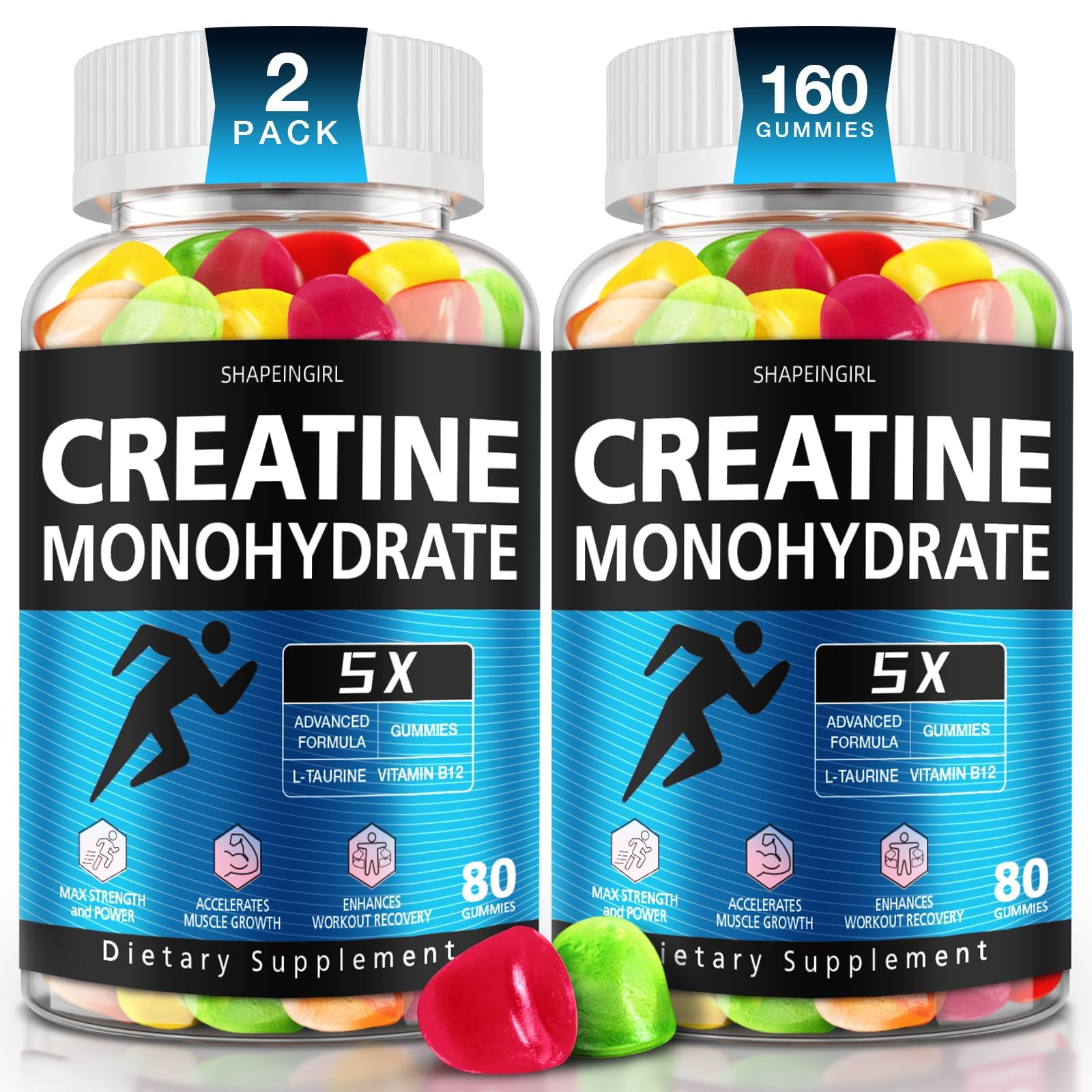 Shapeingirl Creatine Monohydrate Gummies bottle for convenient on-the-go energy.
