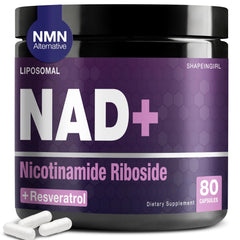 SHAPEINGIRL NAD bottle close-up showing liposomal NAD+ energy support