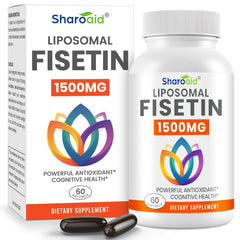 Sharoaid liposomal fisetin bottle front showing 1500mg potency for strong support