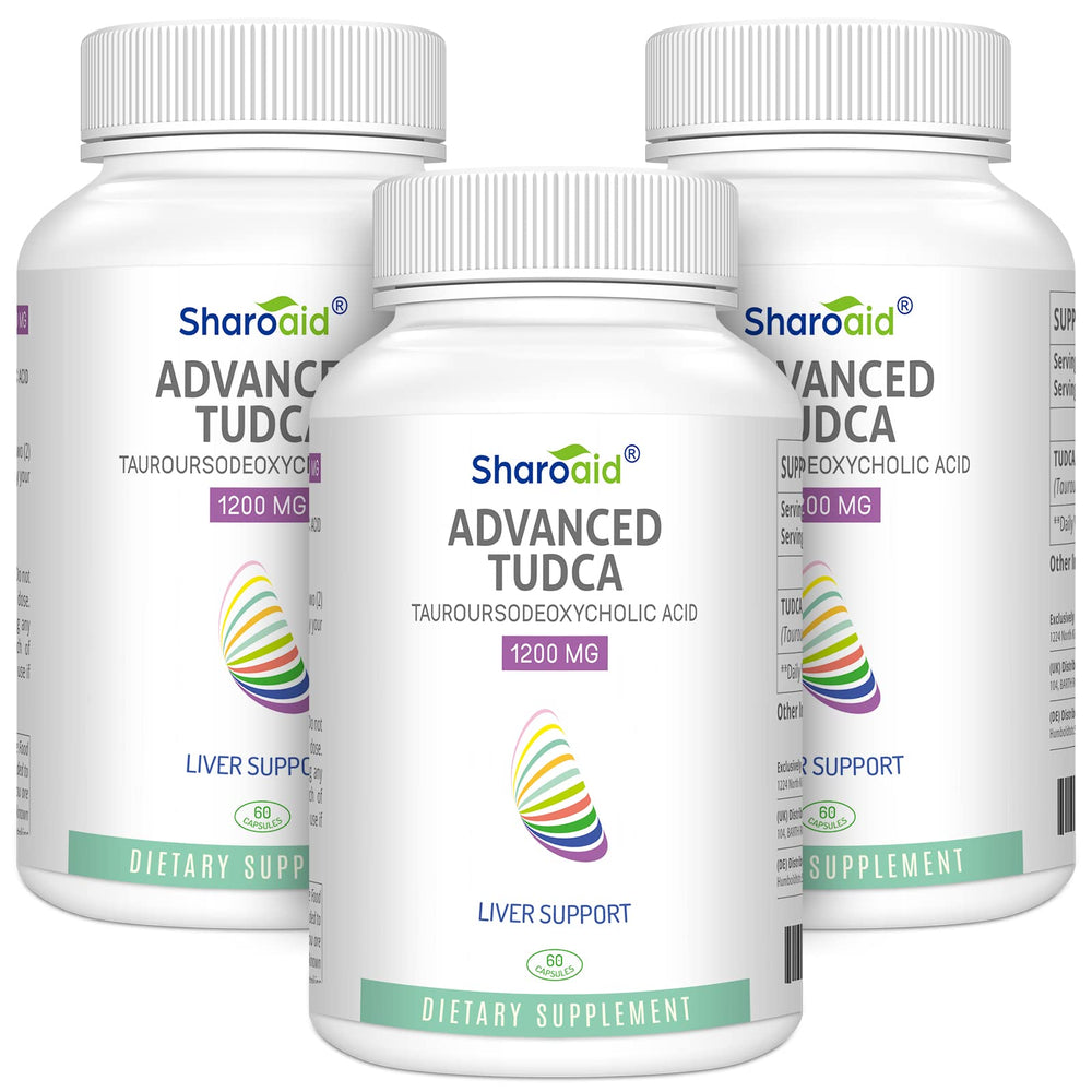 Sharoaid Tudca bottle front displays high-strength liver support formula