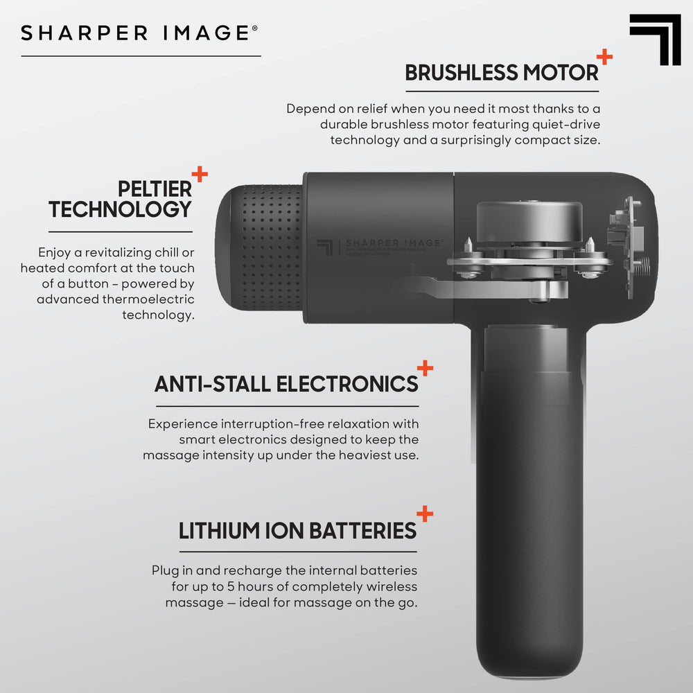 Sharper Image Powerboost Pro+ 6-speeds dial highlights customizable intensity for different muscle areas.