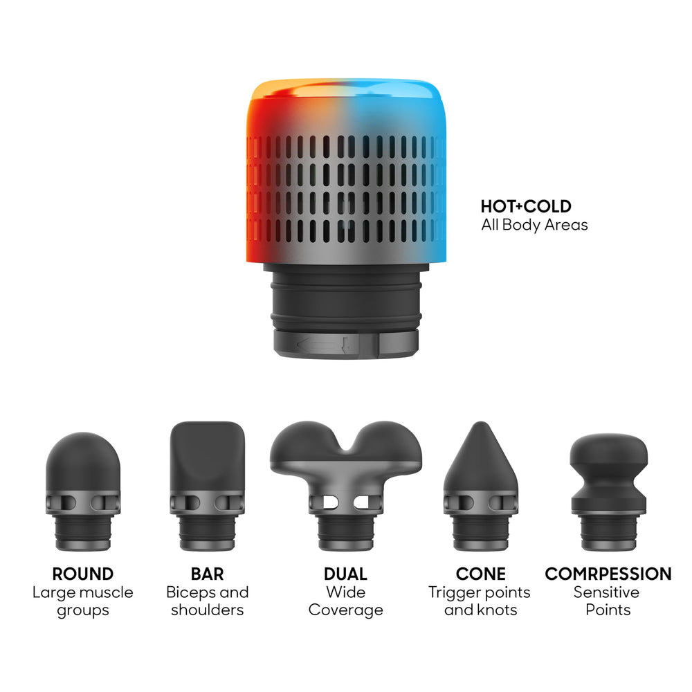 Sharper Image Powerboost Pro+ attachments heads image displays six interchangeable heads for targeted relief.