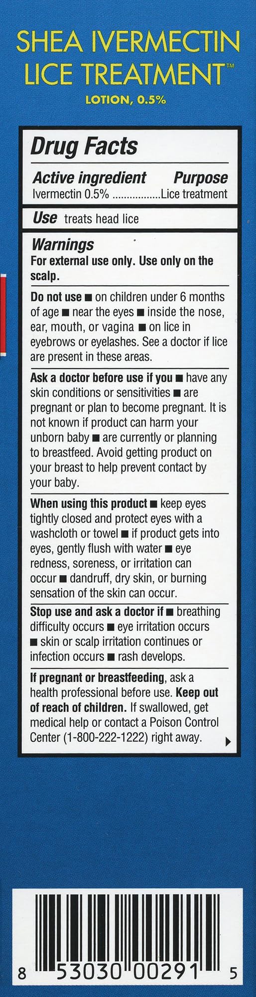 Shea Ivermectin Lice Treatment no-prewash concept illustrated in packaging.