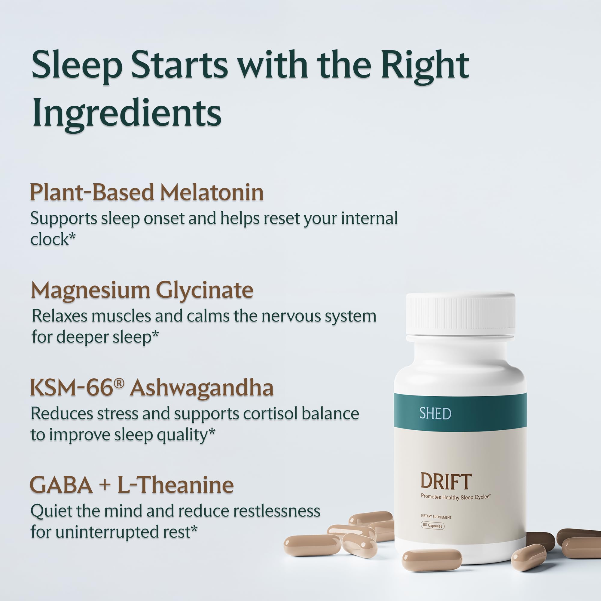 Shed Nutrition Drift plant-based melatonin image highlighting natural sleep support