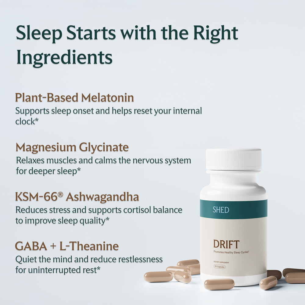 Shed Nutrition Drift plant-based melatonin image highlighting natural sleep support