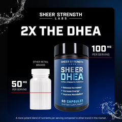 Sheer Strength DHEA 100mg foil seal signaling freshness and quality assurance.