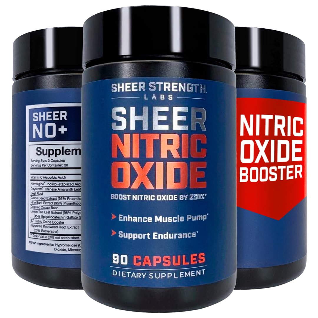 Sheer Strength Labs Nitric Oxide bottle front showcasing premium men's formula for workouts