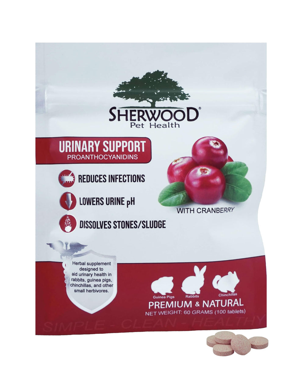 Sherwood Urinary Support bottle with easy-to-feed small-pet tablets for urinary balance.