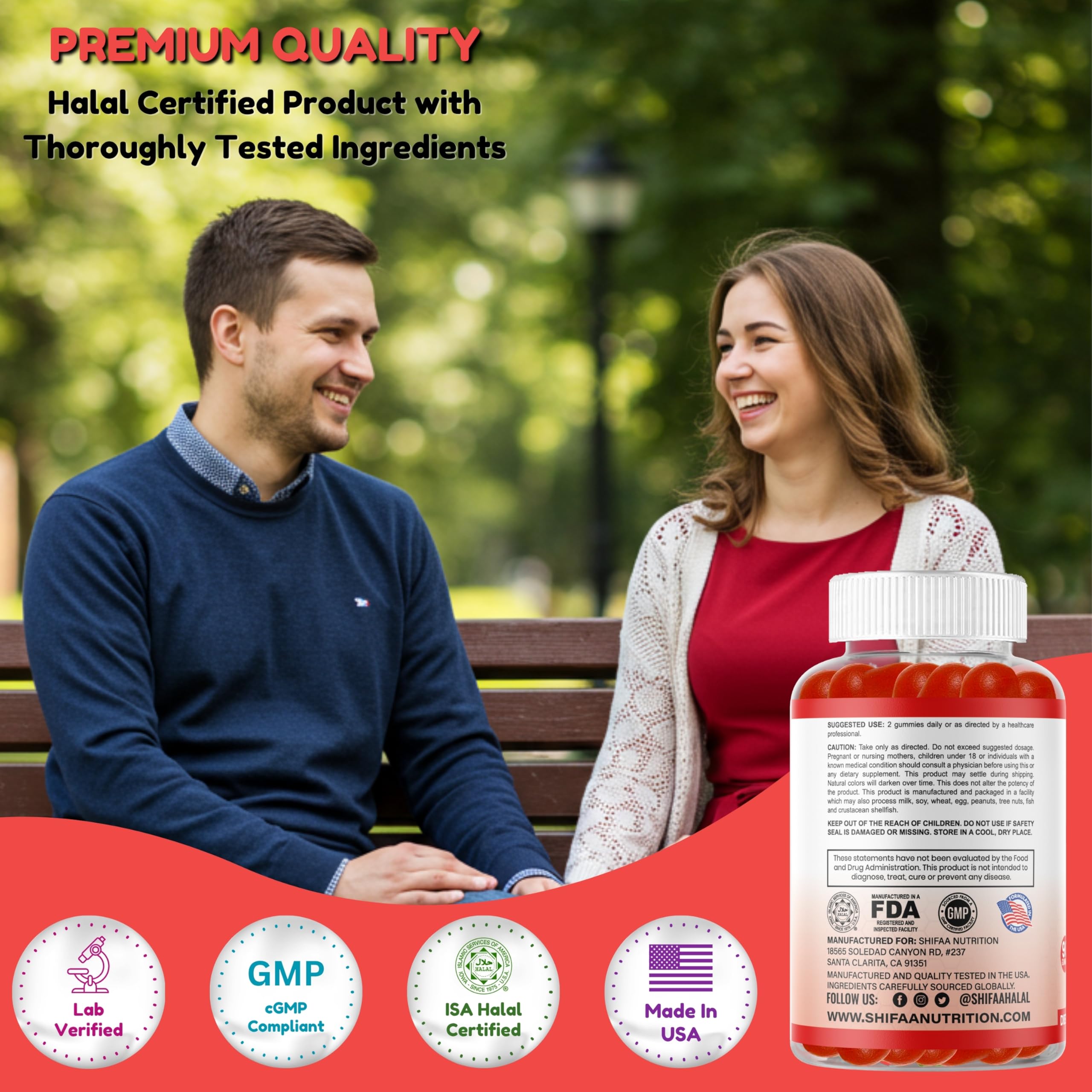 SHIFAA NUTRITION halal-certified label on bottle signals trusted ingredients