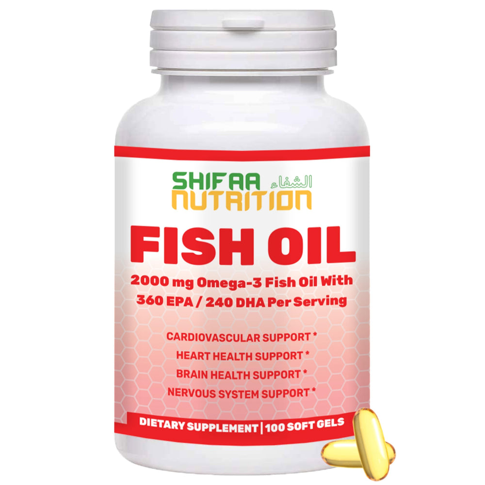 SHIFAA NUTRITION Halal fish oil bottle close-up for daily omega-3 routine