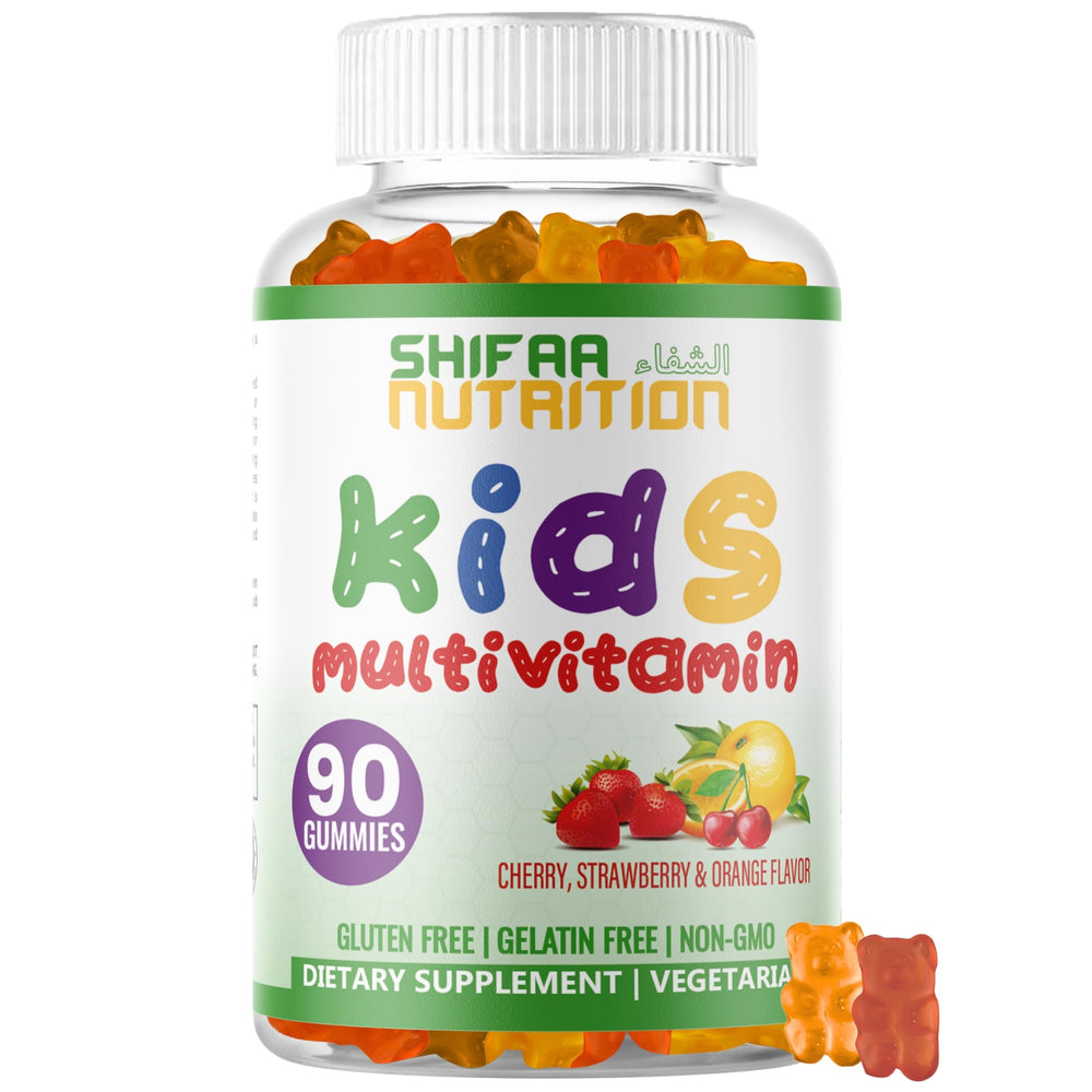 SHIFAA NUTRITION Halal kids multivitamin gummies jar front with essential vitamins