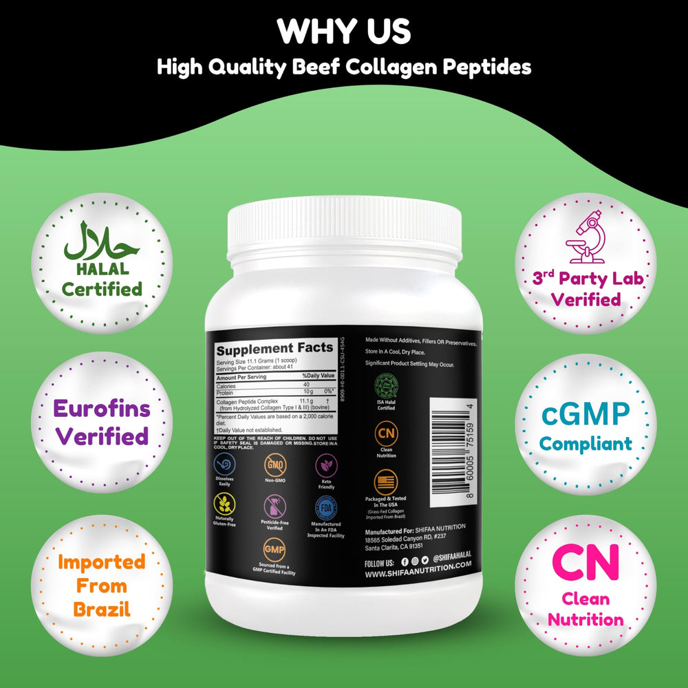 SHIFAA NUTRITION 11.1g collagen peptides per serving.