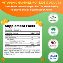 SHIFAA NUTRITION Vitamin C Gummies bottle label closeup showing serving information.