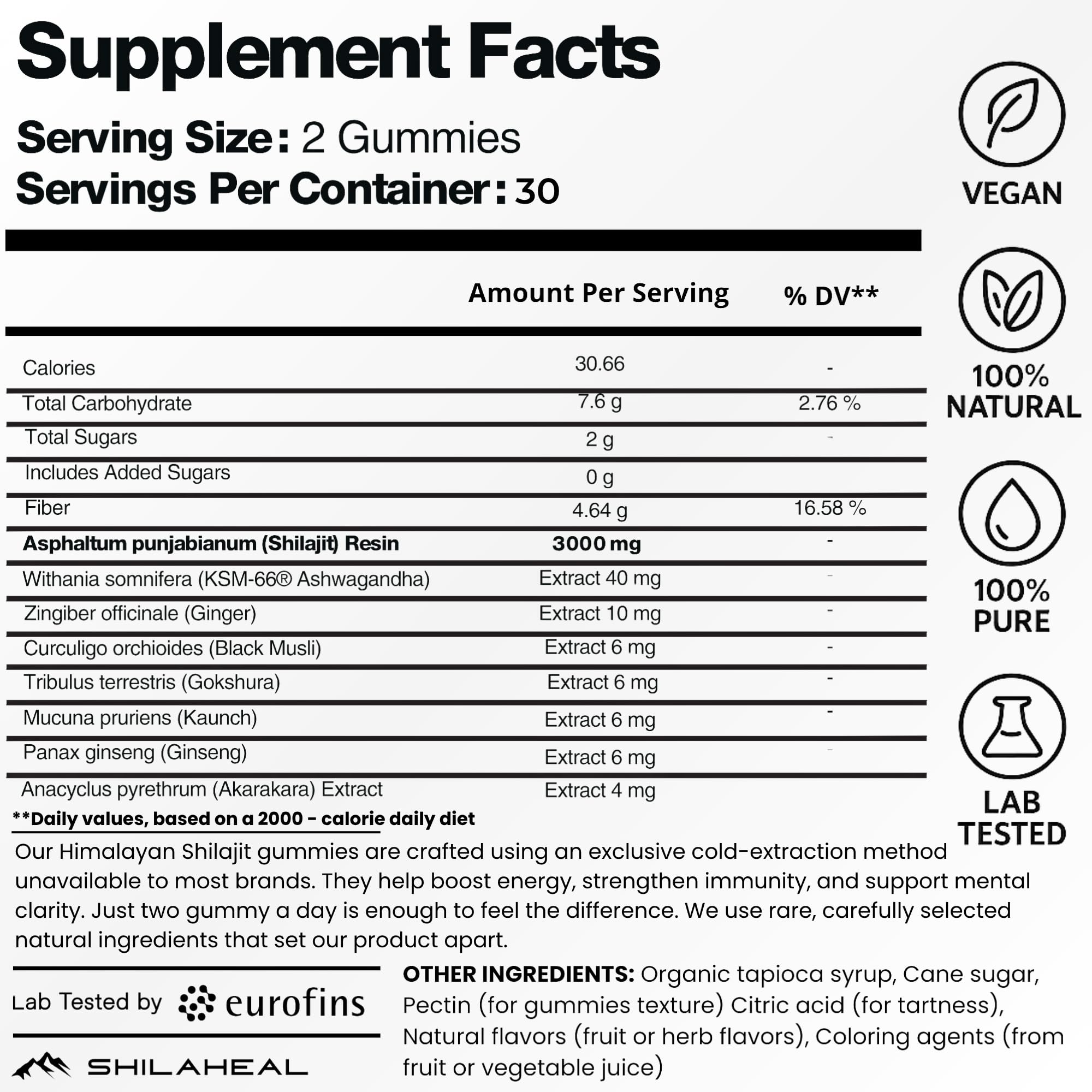 SHILAHEAL Shilajit Gummies close-up highlights fulvic acid content