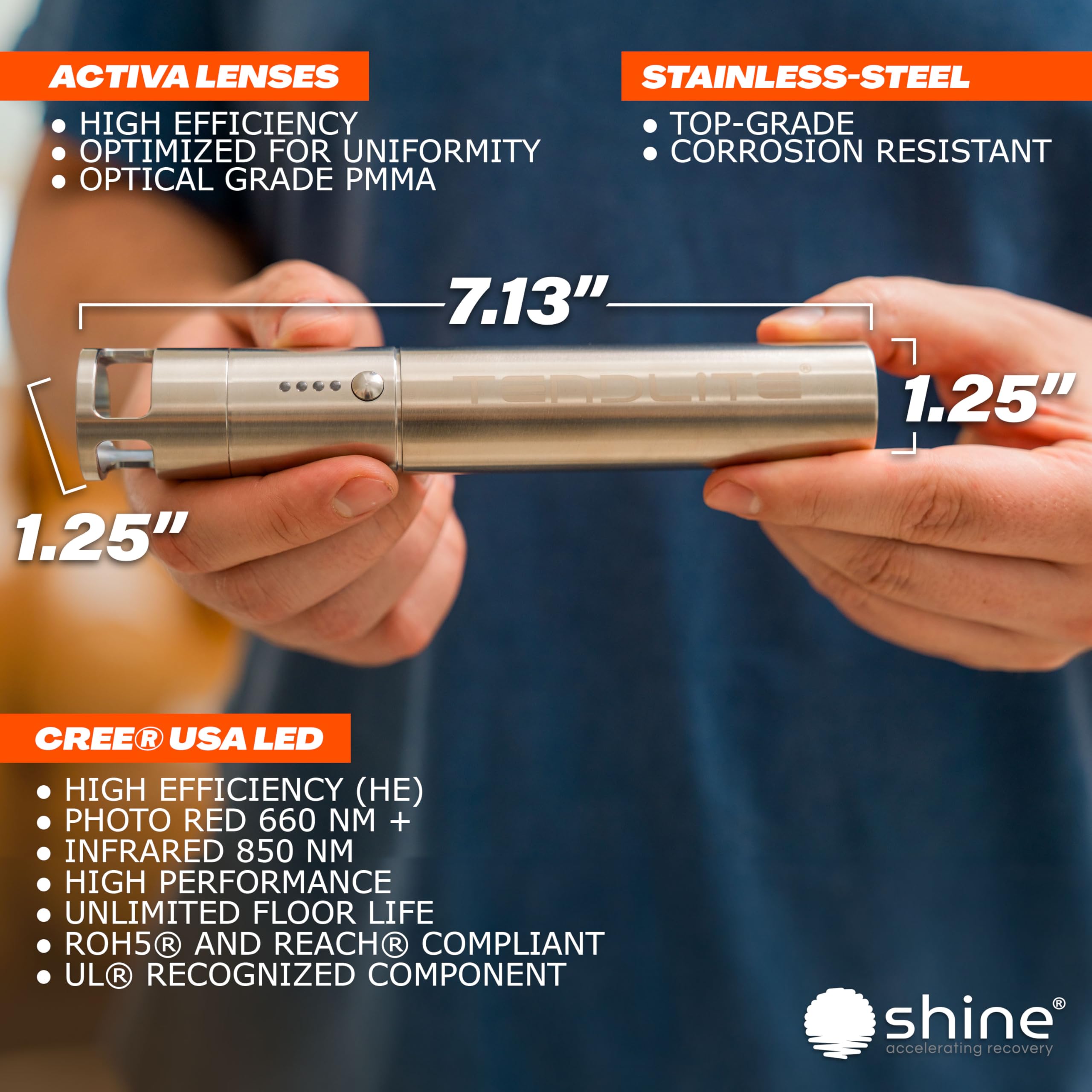 SHINE Tendlite Pro handheld use - flexible treatment for joints and muscles.