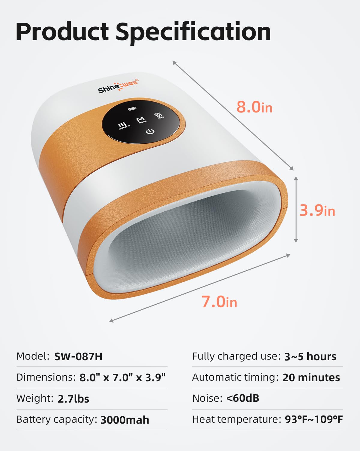 SHINE WELL cordless battery enables 3-5 hours of untethered use.