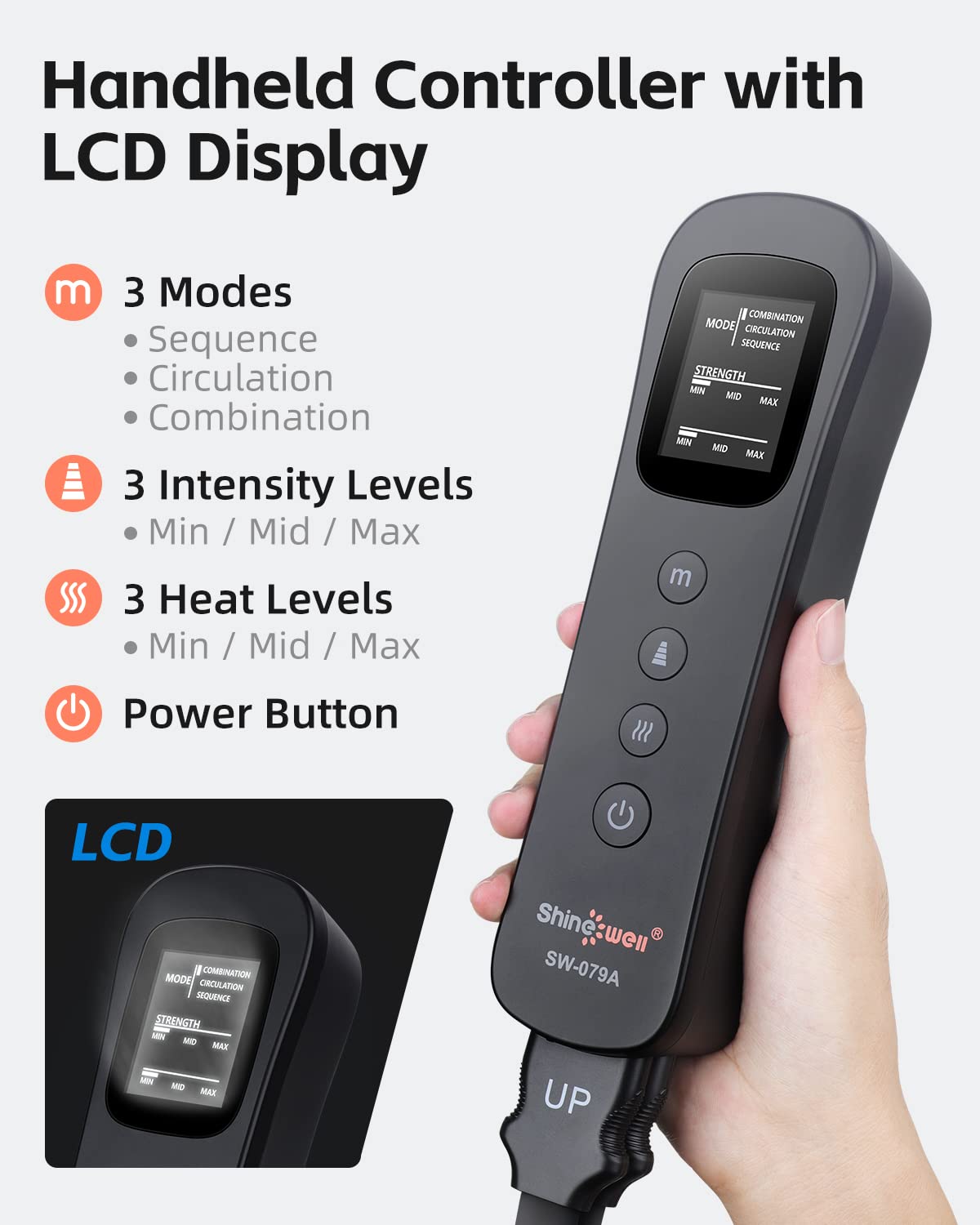 SHINE WELL leg massager LCD display offers intuitive session feedback.