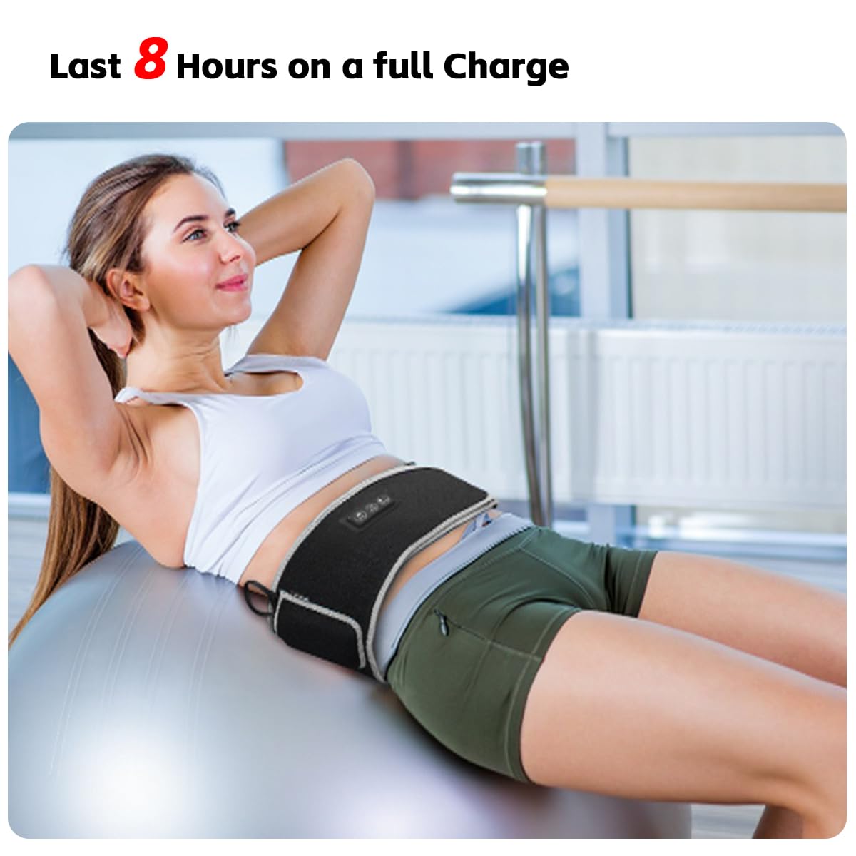 SHINE WELL user relaxing at home with massager belt after a long day