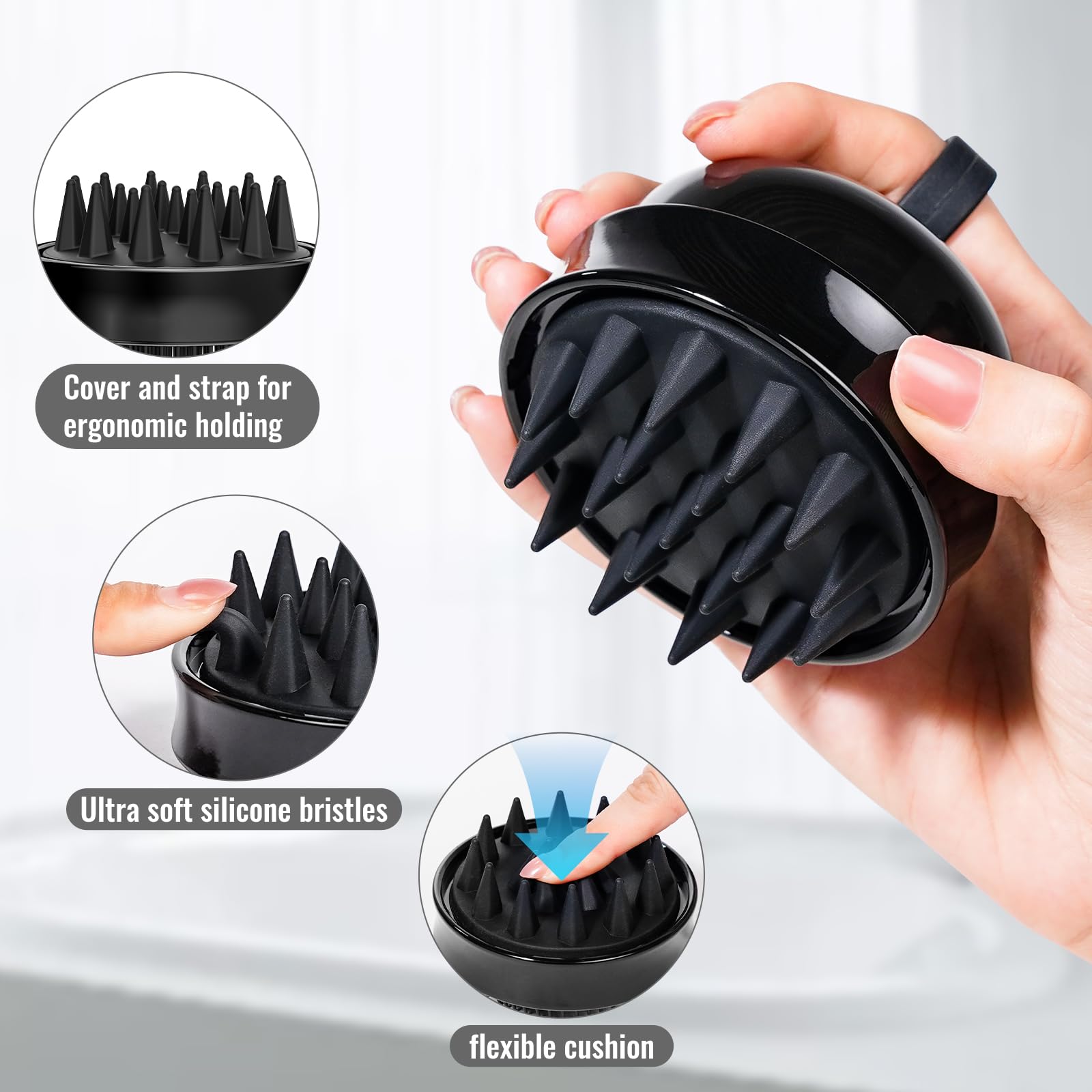SHINLEA 2 in 1 scalp massager three-height silicone bristles for thorough scalp contact