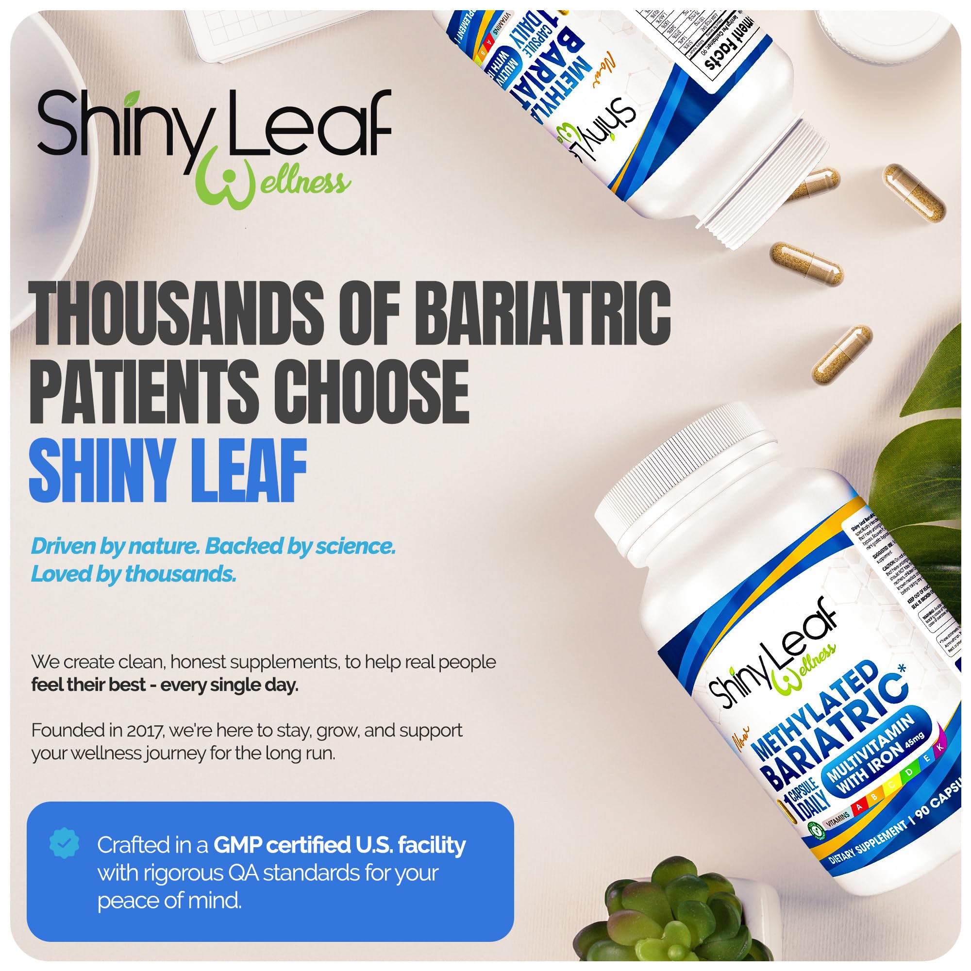Shiny Leaf daily pill held in hand for simple routine.