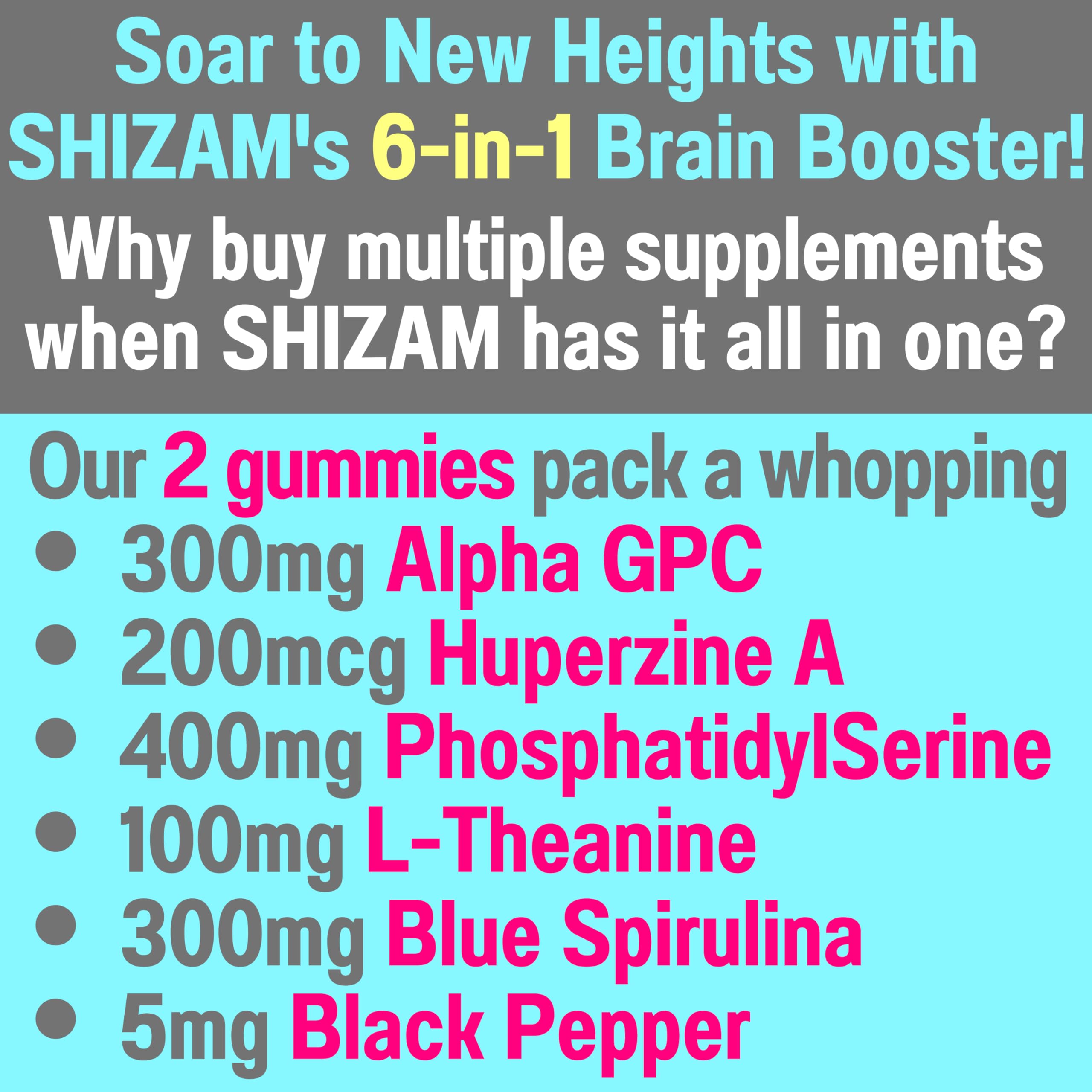 SHIZAM Alpha GPC Huperzine A blend label for memory and attention