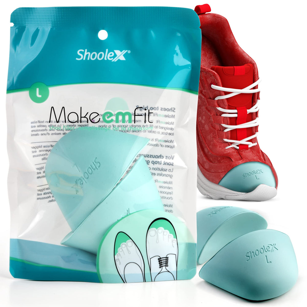 Shoolex Almohadilla de punta para zapatos rellena el dedo para un ajuste cómodo.