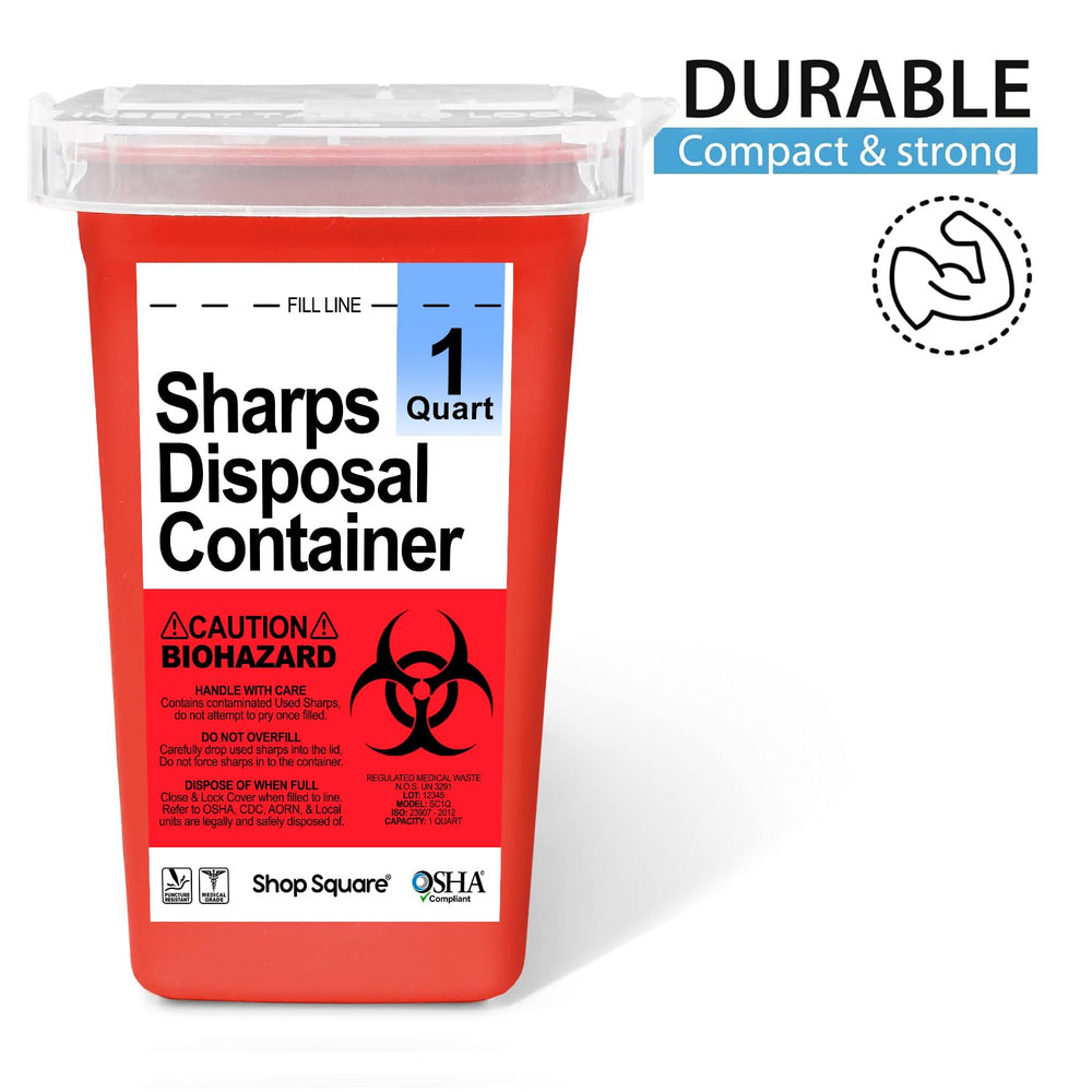 Shop Square sharps container with clear lid for monitoring fill levels