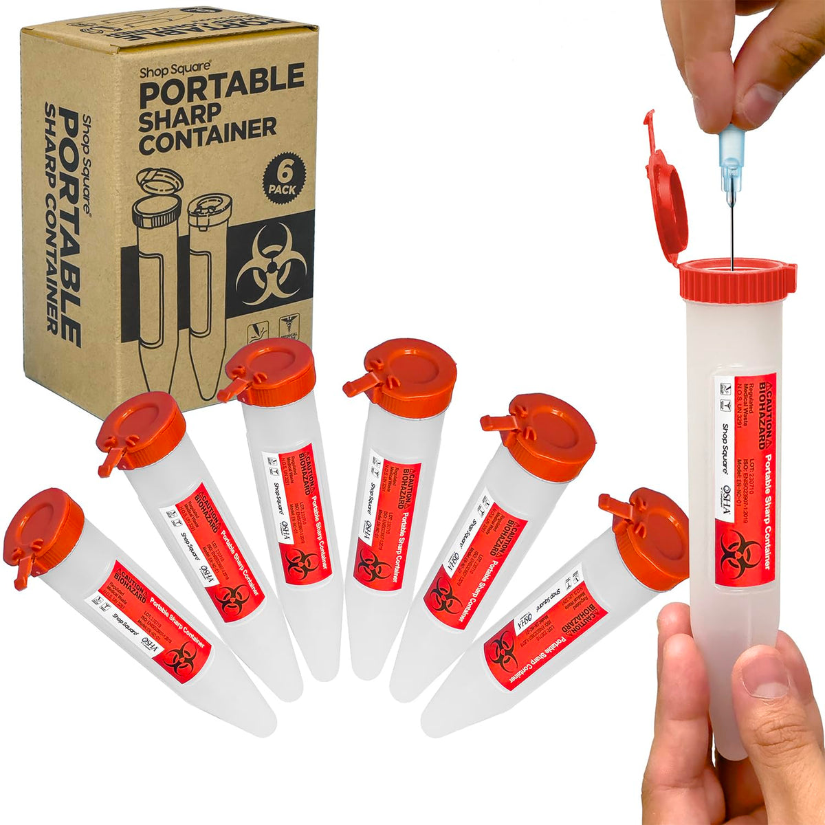 Shop Square small sharps container with compact design for easy on-the-go disposal.