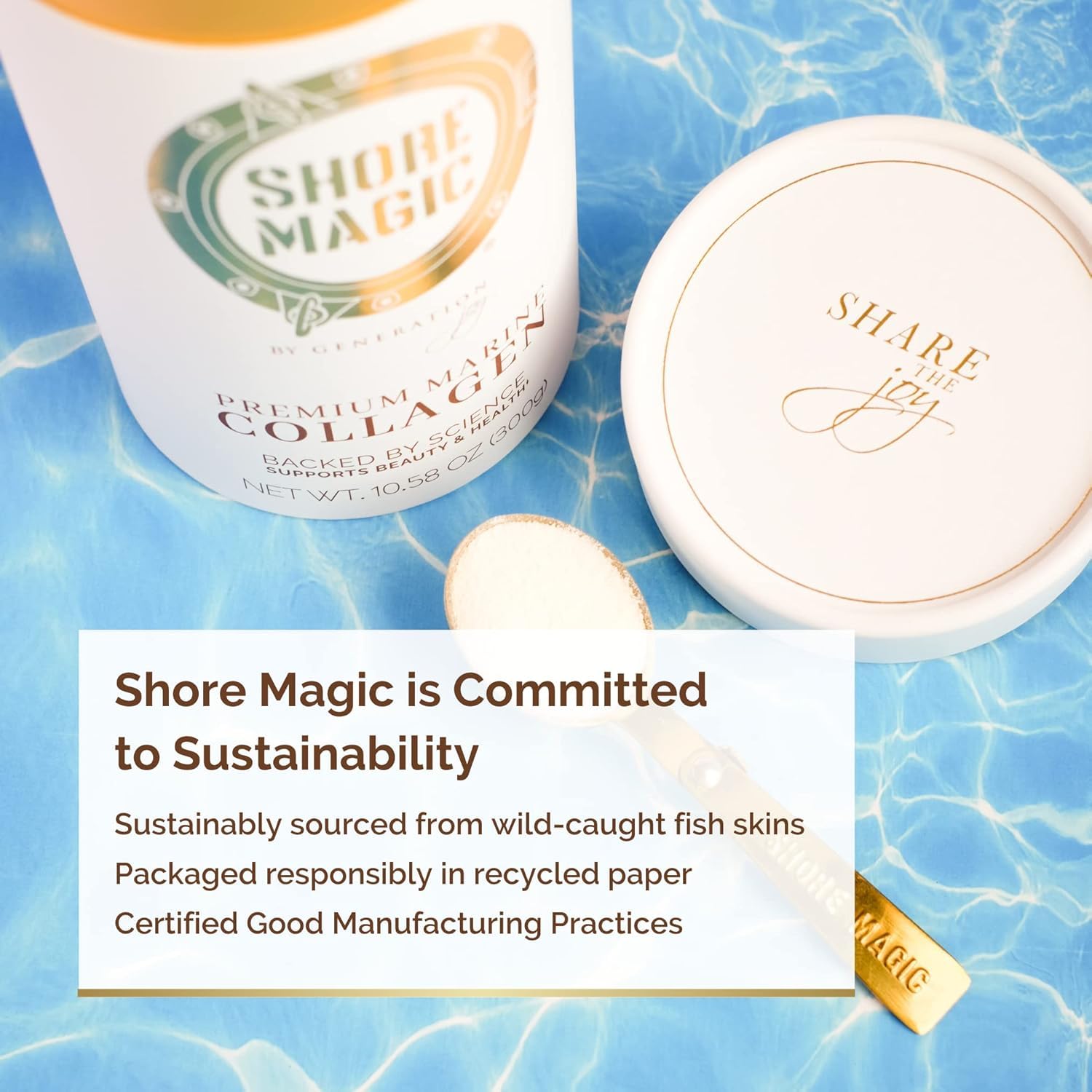 Shore Magic unflavored collagen powder remains odorless for versatile mixing.
