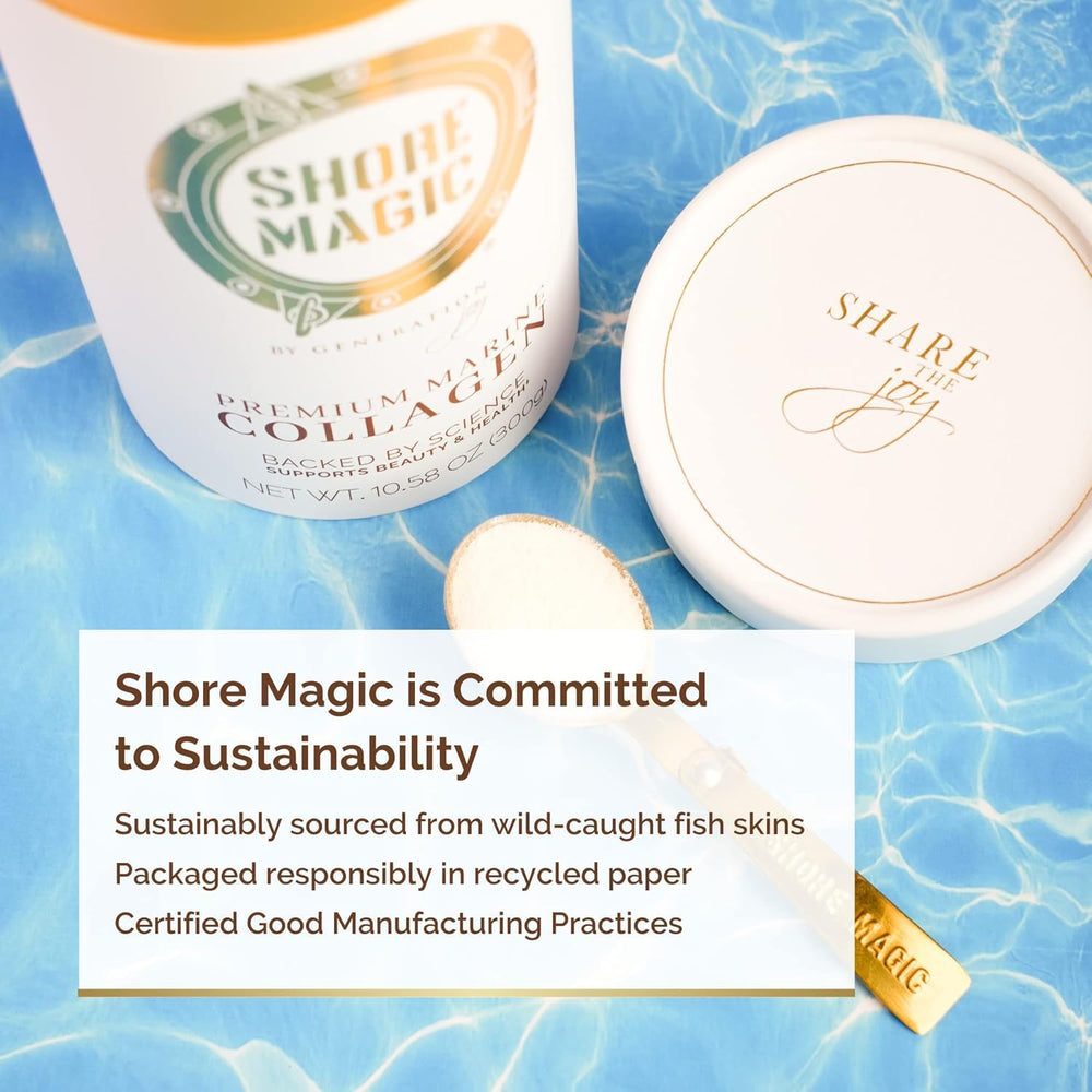 Shore Magic unflavored collagen powder remains odorless for versatile mixing.